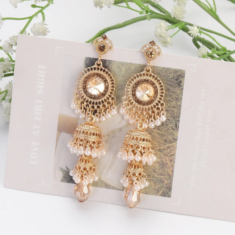 Faux Pearl Decor Jhumka Drop Earrings (E839)