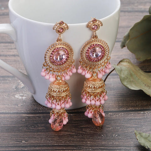 Faux Pearl Decor Jhumka Drop Earrings (E839)