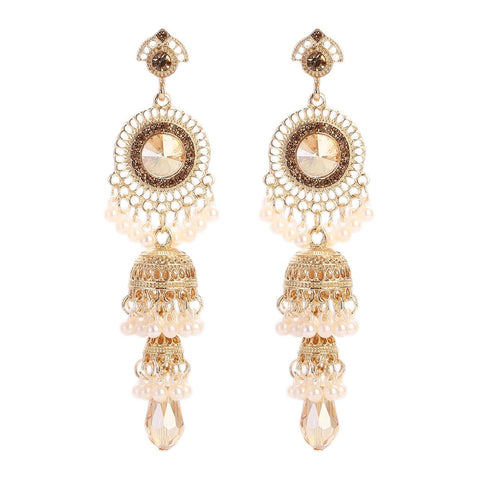 Faux Pearl Decor Jhumka Drop Earrings (E839)
