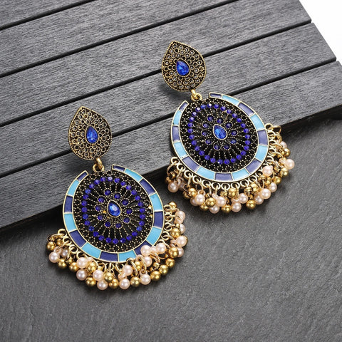 Luxury Ethnic Blue Crystal Water Drop Dangle Earrings for Women (E847)