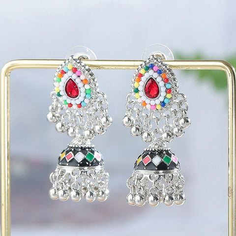 German Silver Oxidised Earrings with Jhumka For Women and Girls (E841)