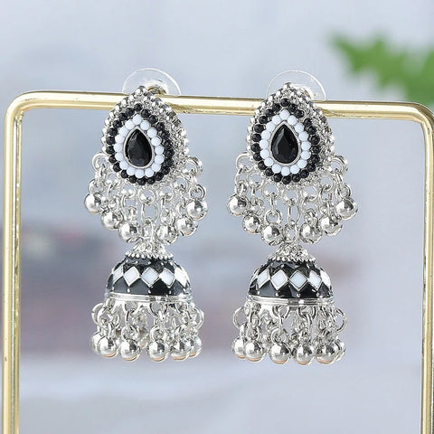 German Silver Oxidised Earrings with Jhumka For Women and Girls (E841)