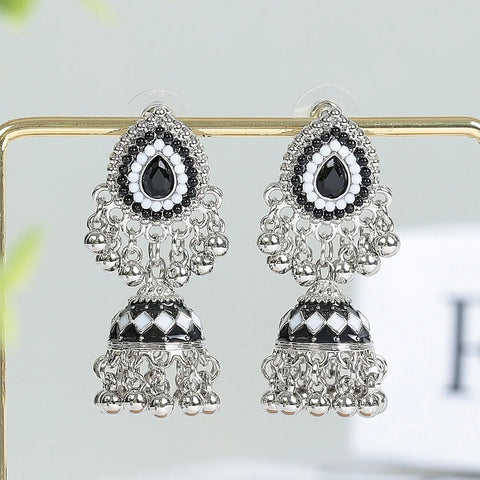 German Silver Oxidised Earrings with Jhumka For Women and Girls (E841)