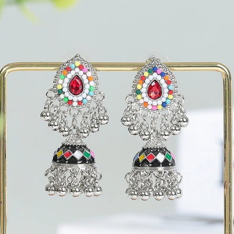 German Silver Oxidised Earrings with Jhumka For Women and Girls (E841)