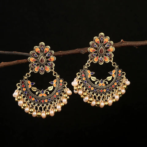 Afghan Ethnic Vintage Bell Tassel Drop Earrings (E842)