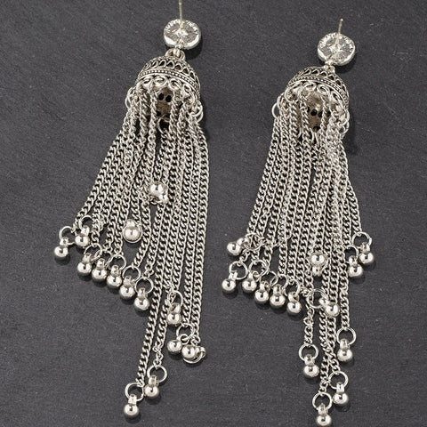 Oxidised Silver Beads Kundan Alloy Jhumki Earring (E844)