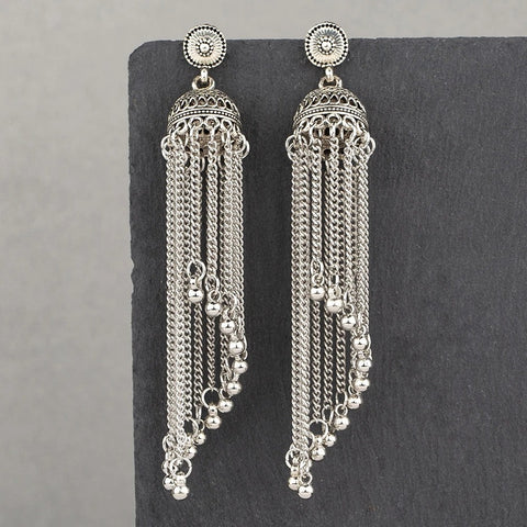 Oxidised Silver Beads Kundan Alloy Jhumki Earring (E844)