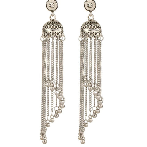 Oxidised Silver Beads Kundan Alloy Jhumki Earring (E844)