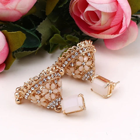 Crystal Zircon Square Opal Dangle Earrings for Women (E846)