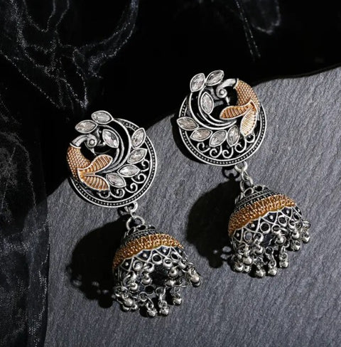 Ethnic Dangle Earrings Women Peacock Jewelry Vintage Bollywood Silver Color Bell Tassel (E852)