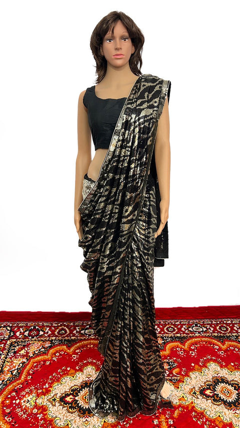 Glitterati Black Georgette Sequin Embellished Saree For Party Wear (D764)