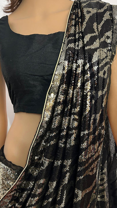 Glitterati Black Georgette Sequin Embellished Saree For Party Wear (D764)