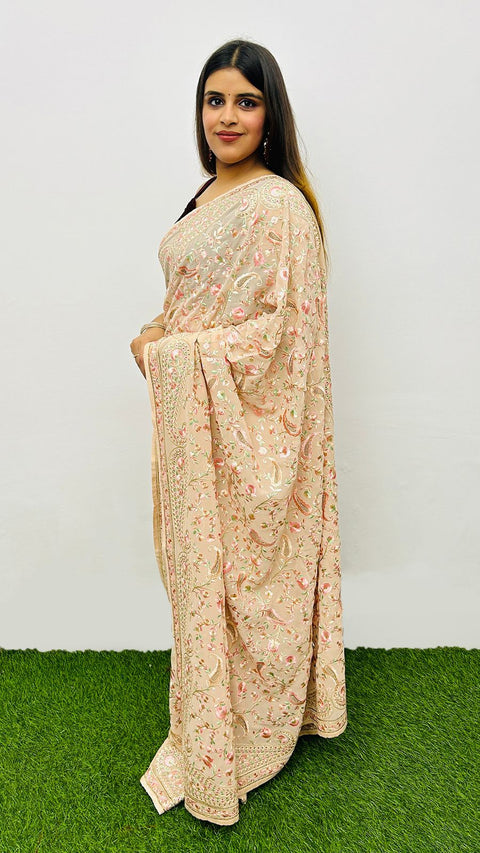Designer Peach Color Georgette Saree with Sequins Embroidery & Handwork (D768)