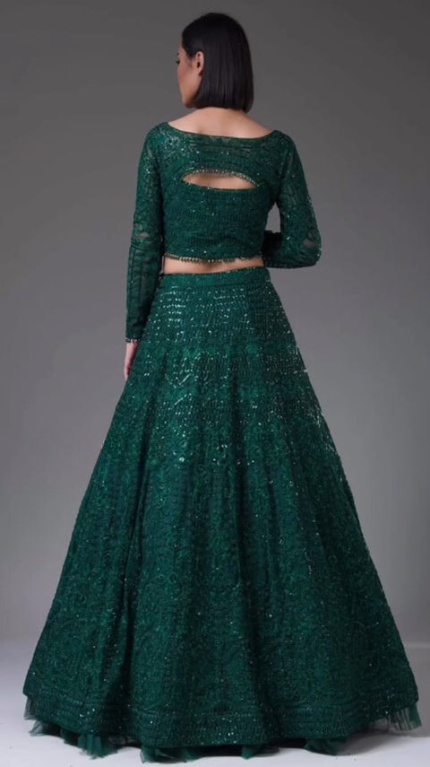 Designer Sea Green Color Heavy Embroidered Net Lehenga Choli (D300)