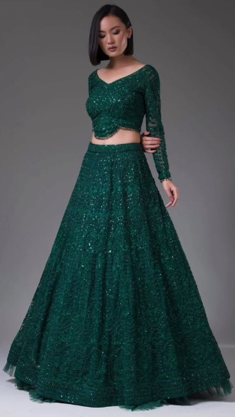 Designer Sea Green Color Heavy Embroidered Net Lehenga Choli (D300)