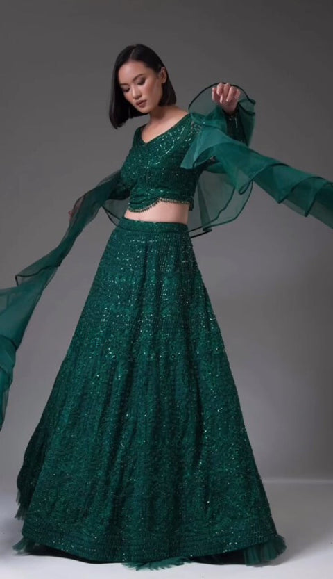 Designer Sea Green Color Heavy Embroidered Net Lehenga Choli (D300)