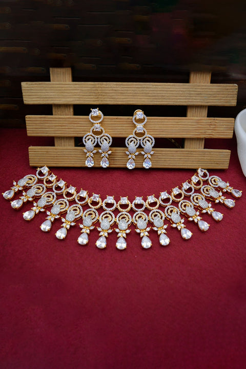 Semi-Precious American Diamond Necklace with Earrings (D983)