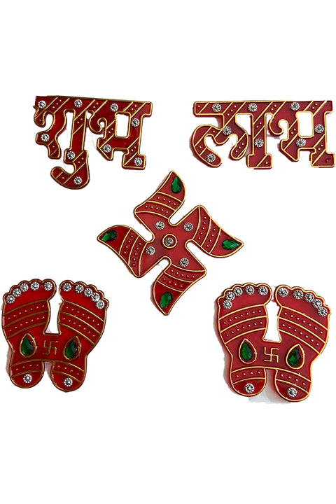 Red Color Reusable Rangoli 5 Piece Set (D6)