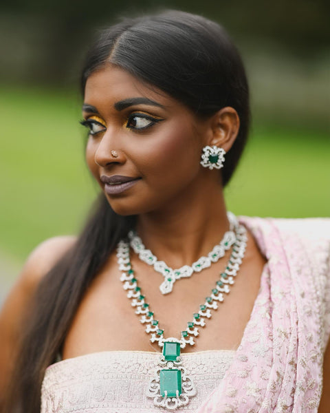 Nita Ambani inspired green long necklace / american diamond necklace (D905)