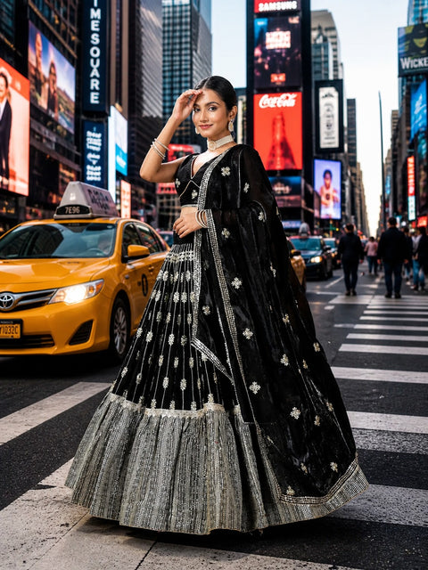 Black Color Sequins Embroidered Lehenga Choli (D834)