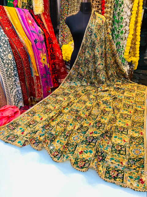 Moss Green & Multi Color Silk Dupatta – Festive & Stylish (D567)