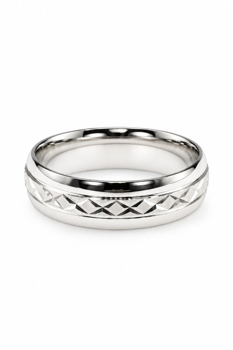 925 Sterling Silver Rhodium Plated CNC Band Ring (D73)