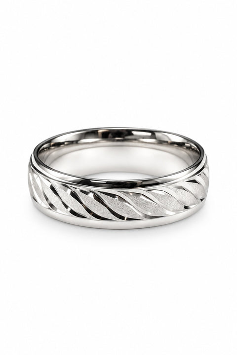 925 Sterling Silver Rhodium Plated CNC Band Ring (D75)