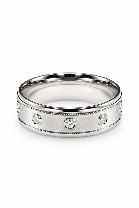 925 Sterling Silver Rhodium Plated CNC Band Ring with 3 CZ Stones (D76)