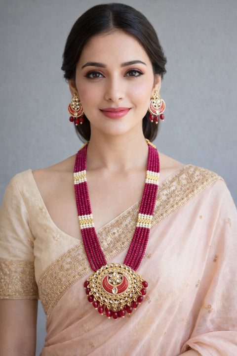 Designer Gold Plated Royal Kundan Long Necklace