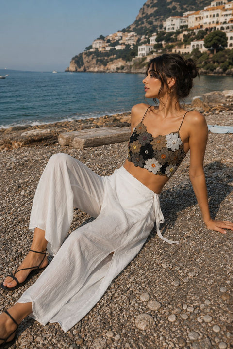 Black & Multi  Hand Embroidered Strappy Blouse For Party Wear (D1940)
