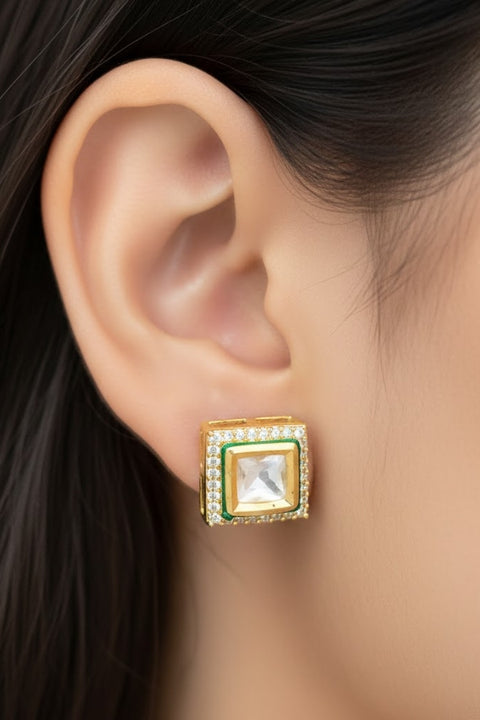 White Designer Kundan Gold Plated Studs (Design 50)