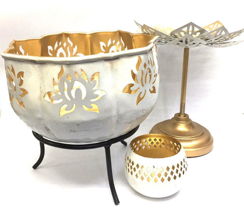 A Beautiful Lotus Urli Candle Stand With Small Votive To Decorate Your Home Set Of 3 (Design 159)
