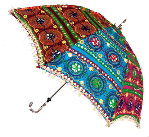 Handmade Designer Cotton Patchwork Multi Colored Embroidery Umbrellas
