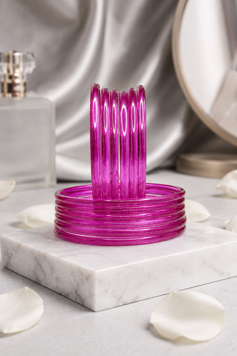 Magenta Crystal Jelly Glass Bangles for Women Elegant Party Wear (D296)