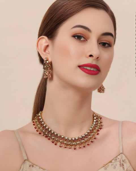 Designer Gold Plated Royal Kundan Necklace with Earrings (D602)