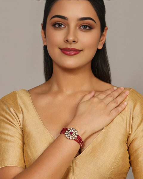 Designer Gold Plated Royal Kundan Openable Bracelet (D199)