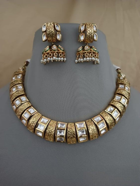 Designer Gold Plated Kundan Necklace Set (D215)