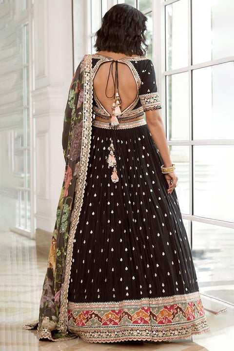 Black Georgette Embroidered Lehenga Set For Party Wear (D355)