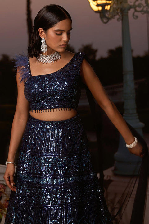 Blue Lehenga Set With Attached Dupatta For Party Wear (D356)