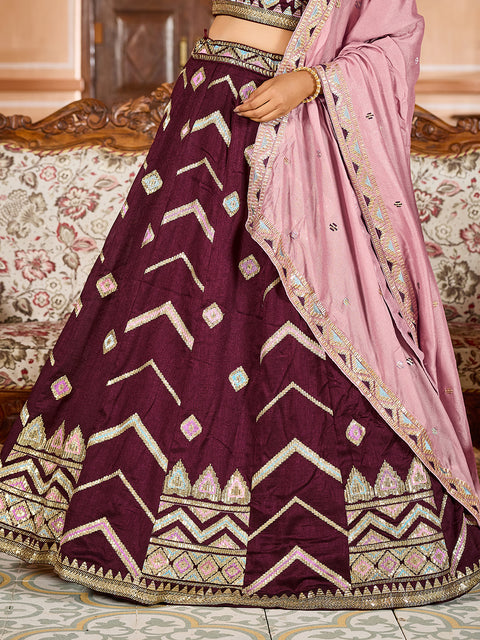 Brown-Silk Fabric Sequins embroidery Lehenga & Blouse With Dupatta (D927)