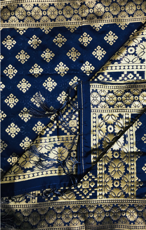 Navy Blue Color Banarasi Silk Print Dupatta For Casual, Party (D44)