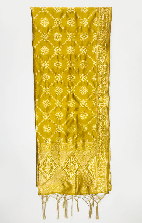 Mustard Yellow Color Banarasi Silk Zari Weaved Dupatta For Casual, Party (D47)