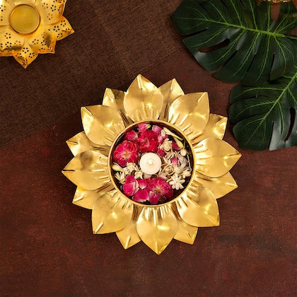 Round Leaf Border Designer Urli Set Decorative Beautiful Handcrafted Bowl Set Of 1 (Design 165)