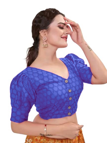 Blue Color Women's Casual Pure Cotton Readymade Designer Saree Blouse (Design 1058)