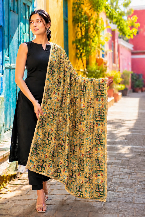 Moss Green & Multi Color Silk Dupatta – Festive & Stylish (D567)