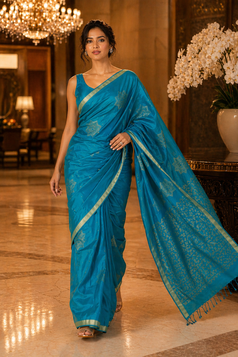 Designer Sea Green Kanchipuram Pure Soft Silk Saree (D973)