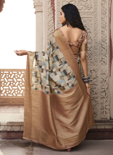 Beige Color Handloom Silk Weaving Work Trendy Saree For Casual or Party Wear(D696)