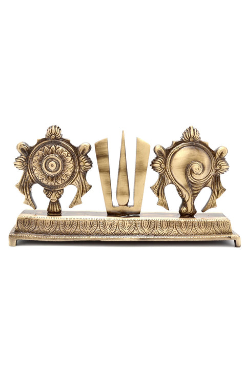 Brass Shankh Chakra Namah Statue, Religious Decor Statues, Temple Pooja, Lord Vishnu Statue, Diwali Puja, Brass HandCrafted Vishnu Symbol (Design 34)