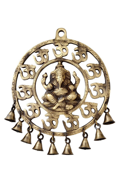 Om Ganesha Brass Wall Hanging with Bells Showpiece (Design 50)