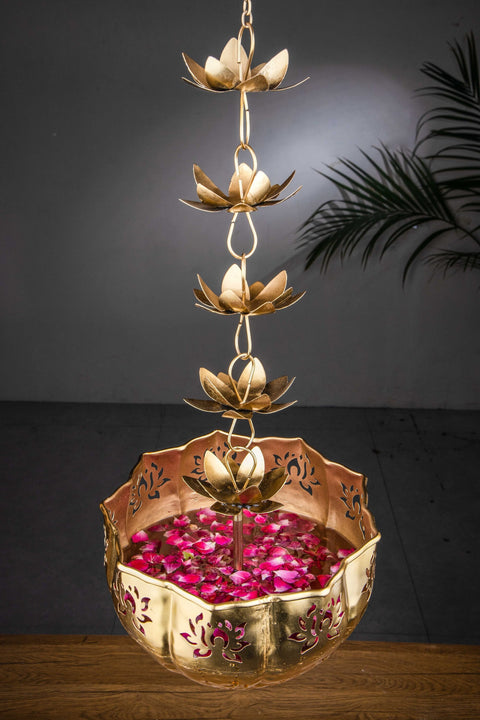 Decorative Hanging Urli Bowl, Urli Bowl Hanging Metal Slot Diya with Chain Home Decor (Design 146)